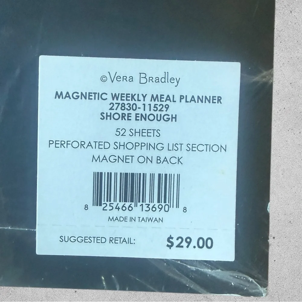 NWT Vera Bradley Magnetic Weekly Meal Planner Shore Enough